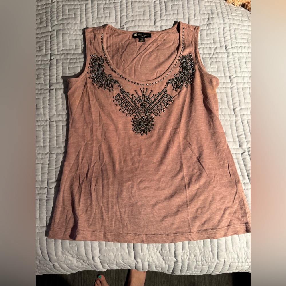 Valerie Bertinelli Embellished Blush Tank Top